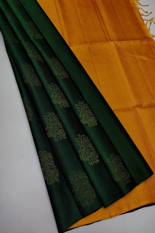 Load image into Gallery viewer, Fairytale Dark Green Soft Silk Saree With Gossamer Blouse Piece
