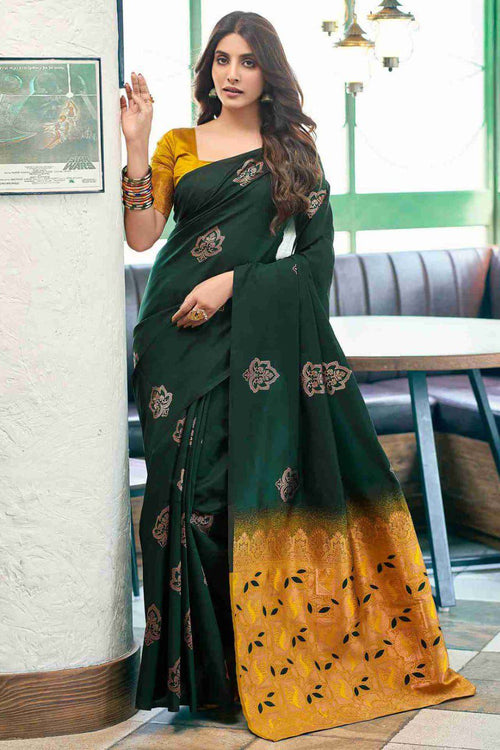 Load image into Gallery viewer, Deserving Dark Green Soft Silk Saree With Wonderful Blouse Piece
