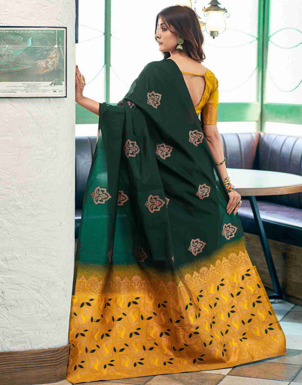 Deserving Dark Green Soft Silk Saree With Wonderful Blouse Piece