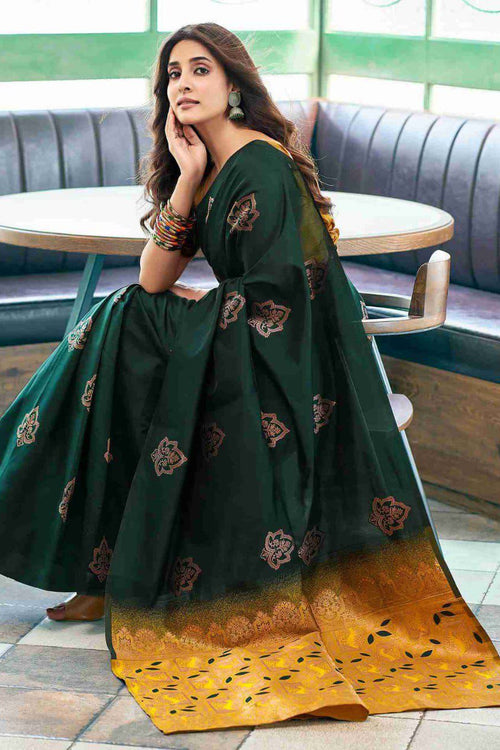 Load image into Gallery viewer, Deserving Dark Green Soft Silk Saree With Wonderful Blouse Piece
