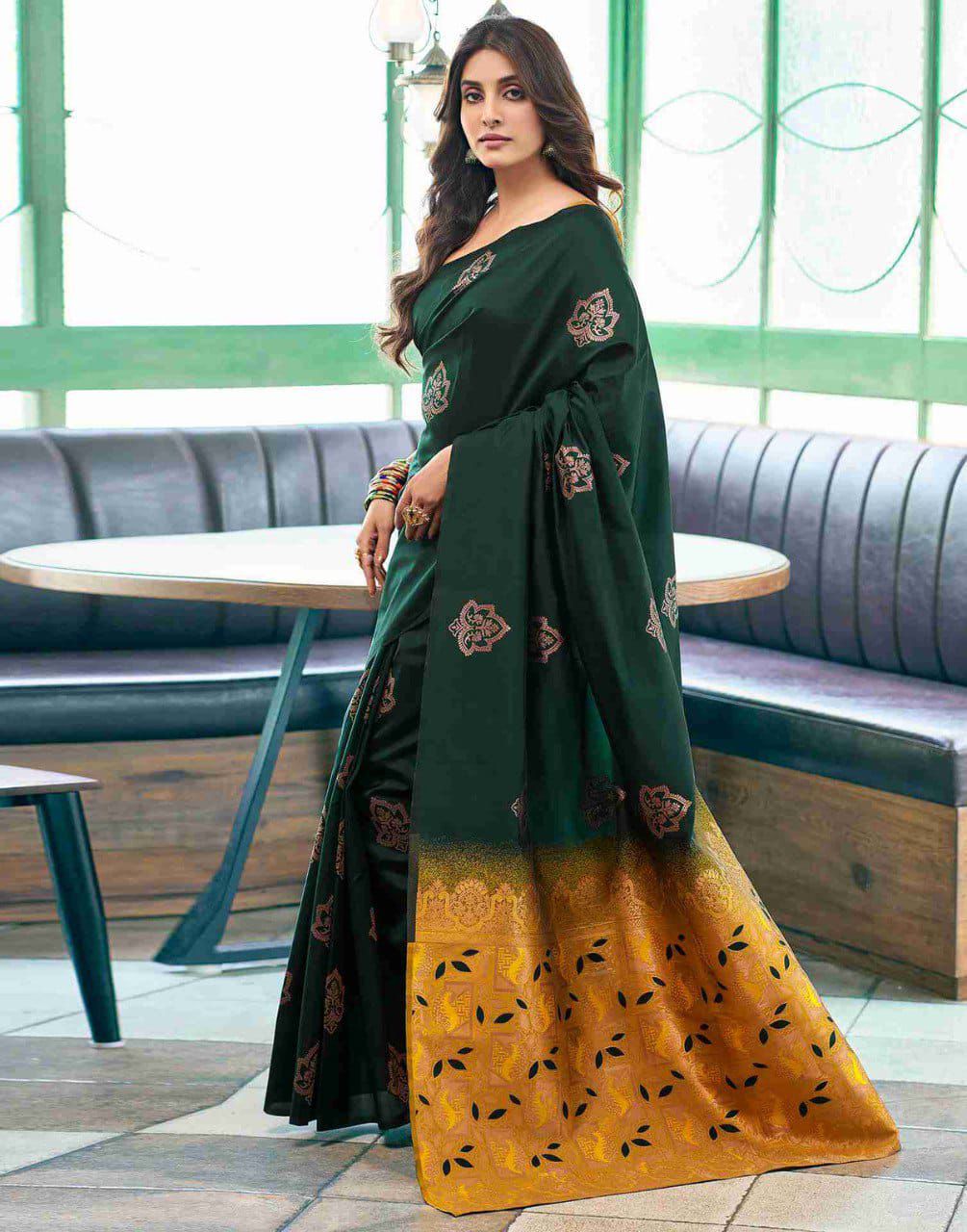 Deserving Dark Green Soft Silk Saree With Wonderful Blouse Piece