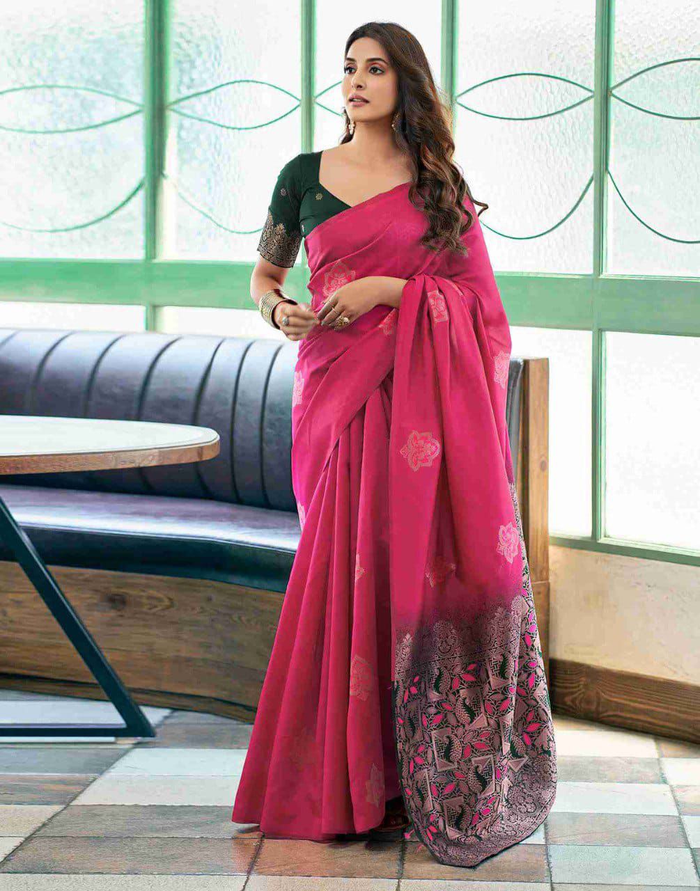 Attractive Dark Pink Soft Silk Saree With Wonderful Blouse Piece