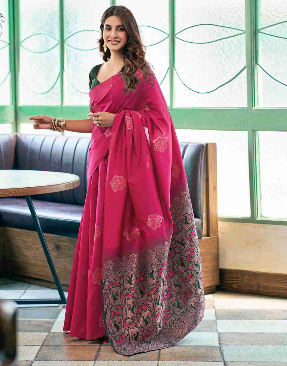 Attractive Dark Pink Soft Silk Saree With Wonderful Blouse Piece