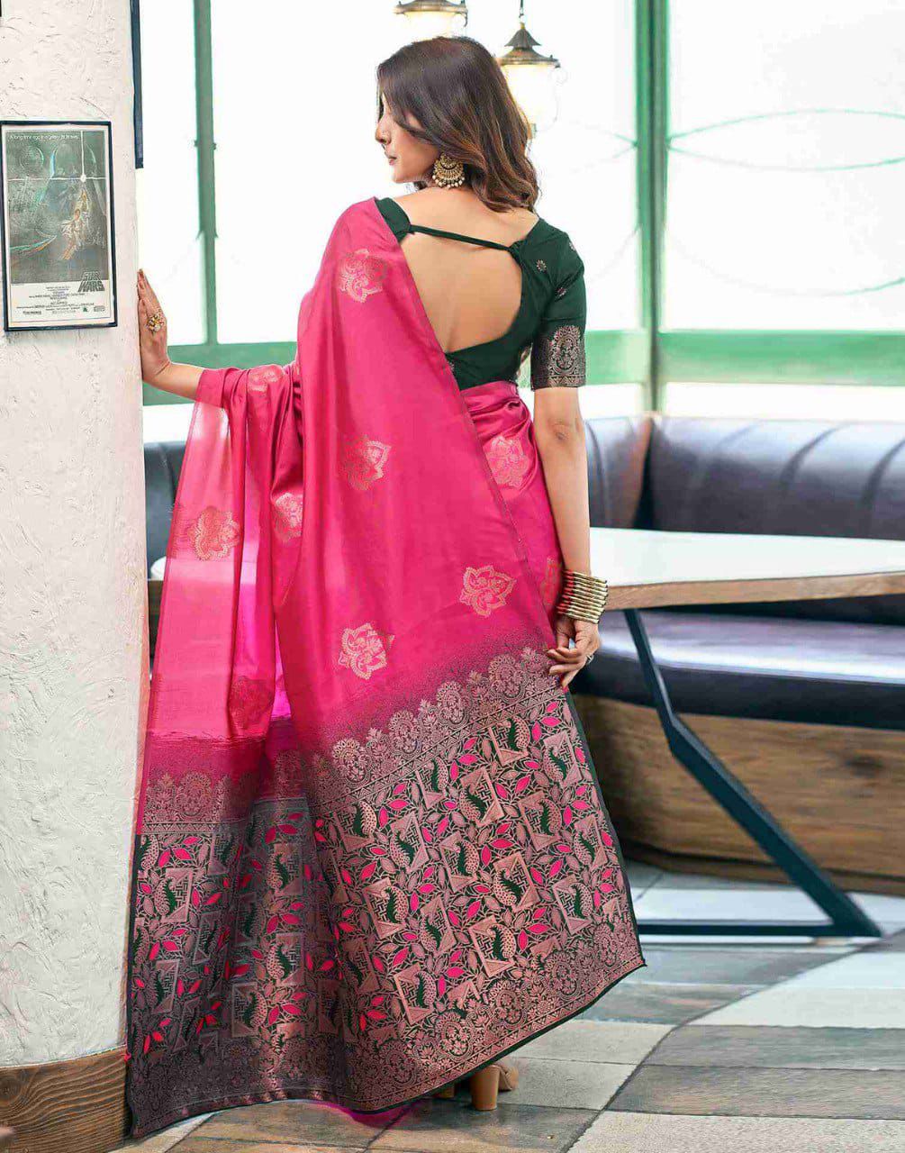 Attractive Dark Pink Soft Silk Saree With Wonderful Blouse Piece