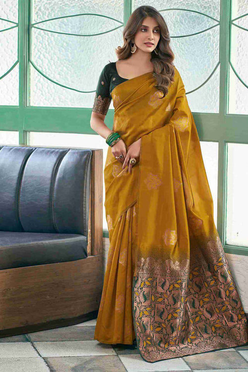 Load image into Gallery viewer, Deserving Mustard Soft Silk Saree With Designer Blouse Piece
