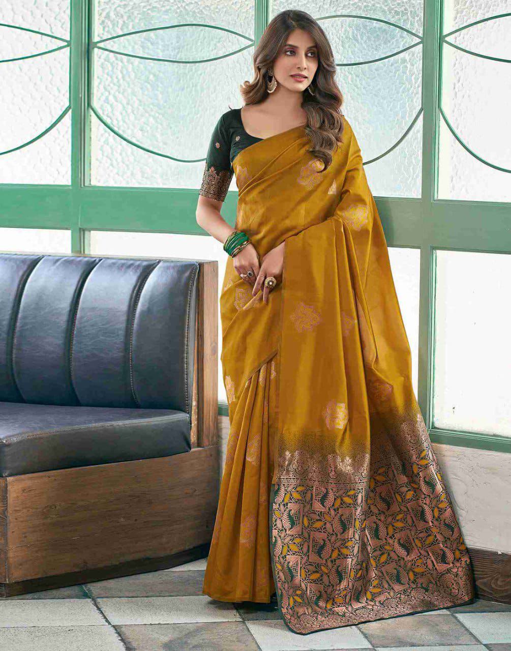 Deserving Mustard Soft Silk Saree With Designer Blouse Piece