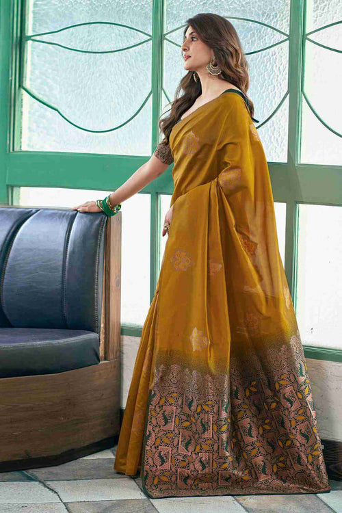 Load image into Gallery viewer, Deserving Mustard Soft Silk Saree With Designer Blouse Piece
