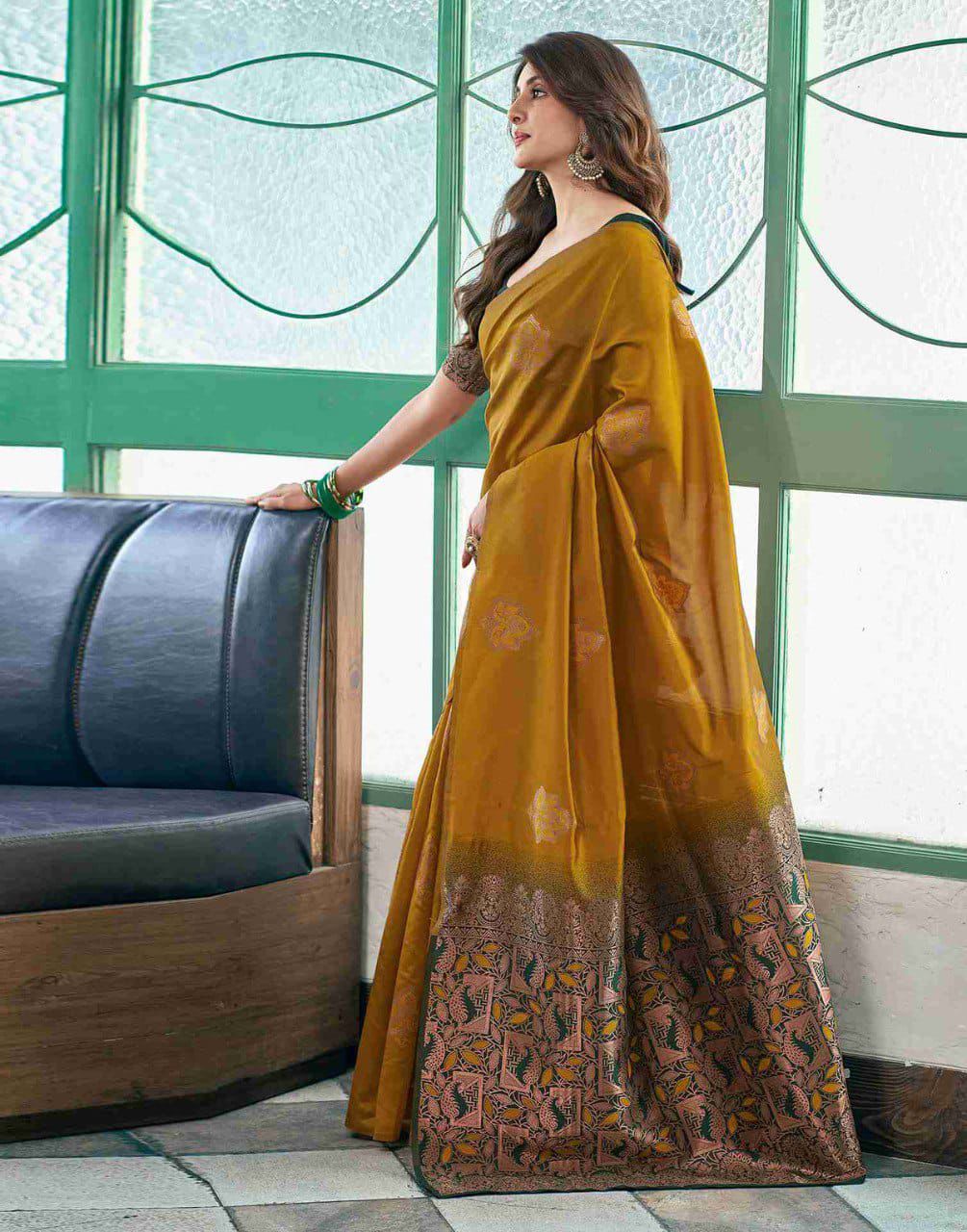 Deserving Mustard Soft Silk Saree With Designer Blouse Piece