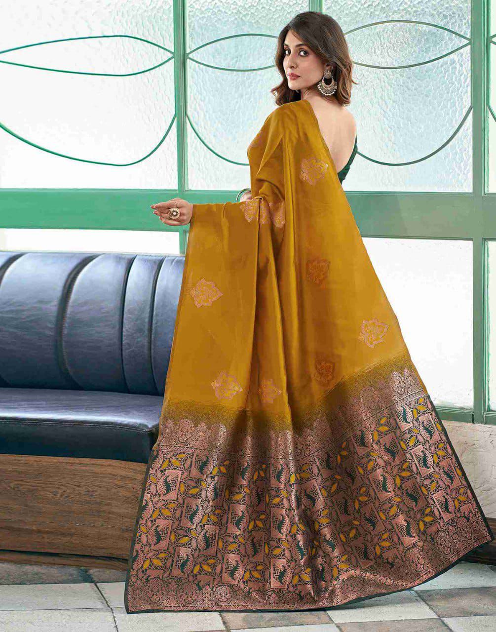 Deserving Mustard Soft Silk Saree With Designer Blouse Piece