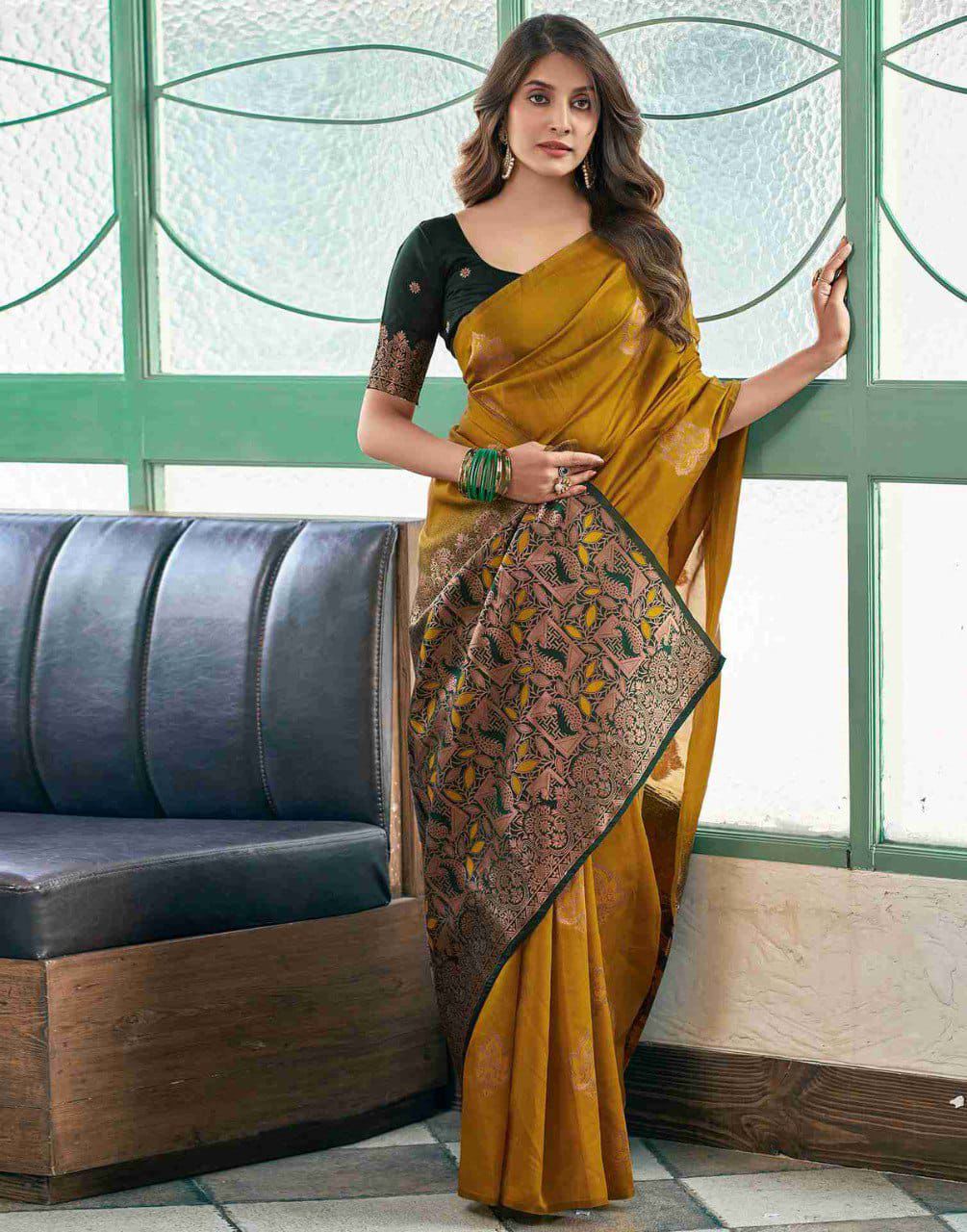 Deserving Mustard Soft Silk Saree With Designer Blouse Piece