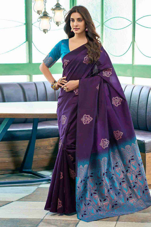 Load image into Gallery viewer, Opulent Purple Soft Silk Saree With Glorious Blouse Piece
