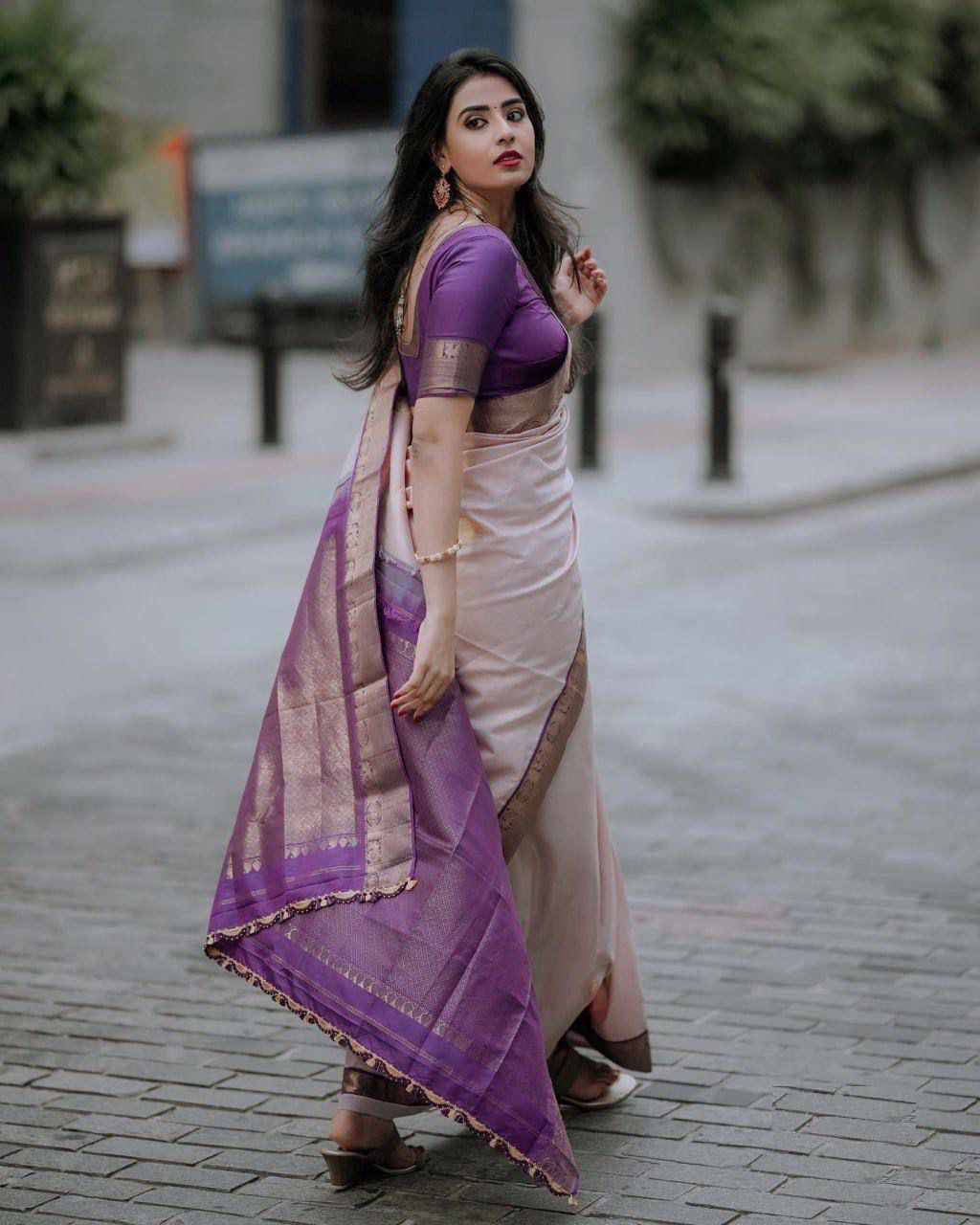 Flaunt Peach Soft Silk Saree With Intricate Blouse Piece