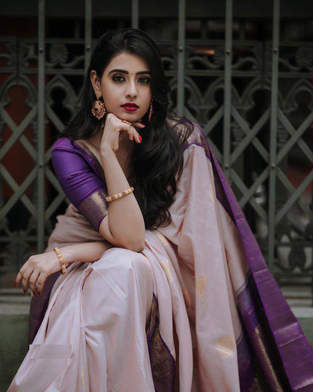 Flaunt Peach Soft Silk Saree With Intricate Blouse Piece