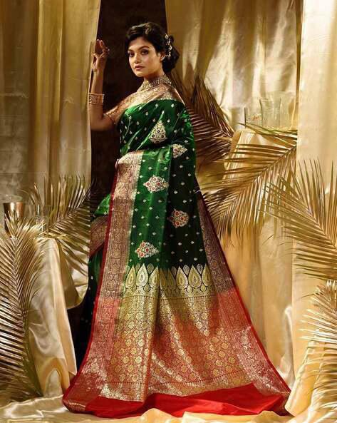 Load image into Gallery viewer, Skinny Dark Green Soft Silk Saree With Deserving Blouse Piece
