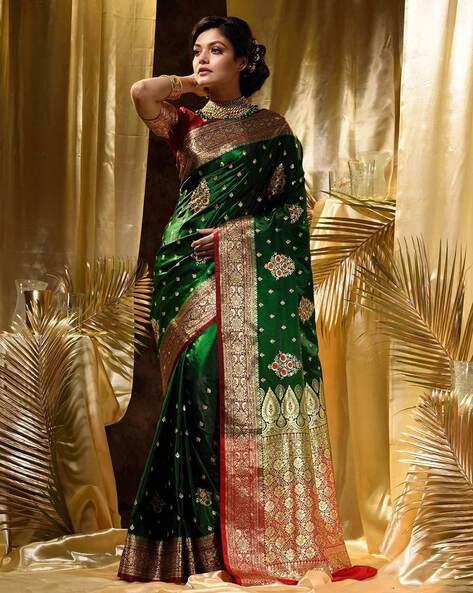 Load image into Gallery viewer, Skinny Dark Green Soft Silk Saree With Deserving Blouse Piece
