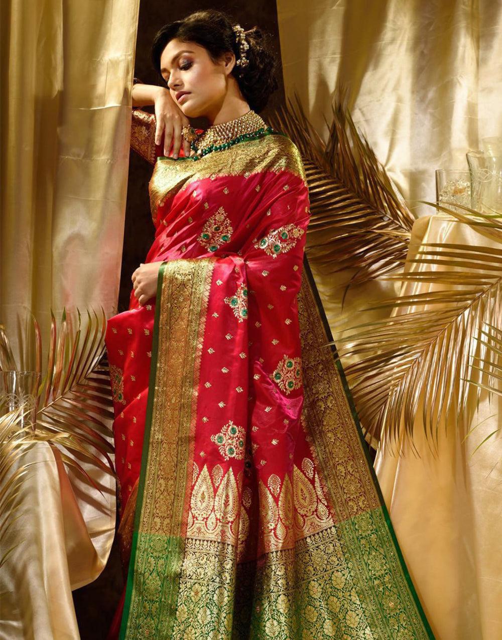 Pleasant Red Soft Silk Saree With Classic Blouse Piece