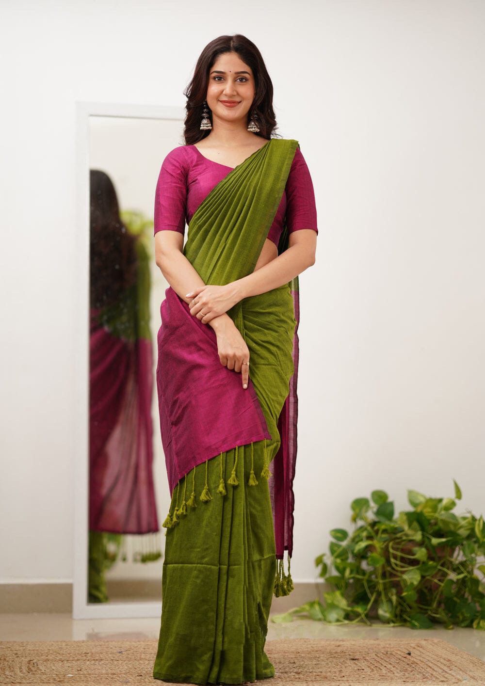 Moiety Green Cotton Silk Saree With Delectable Blouse Piece