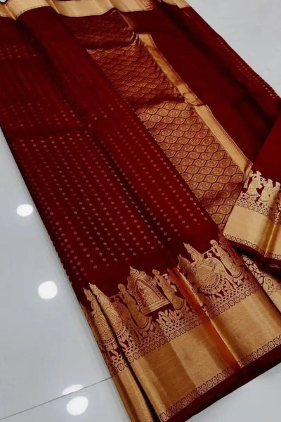 Staring Maroon Soft Silk Saree With Radiant Blouse Piece