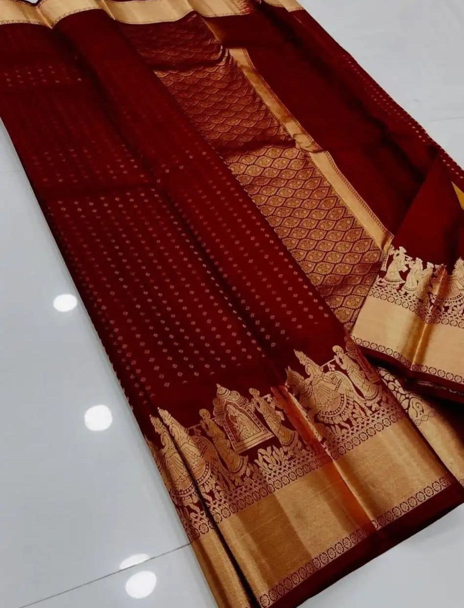 Staring Maroon Soft Silk Saree With Radiant Blouse Piece
