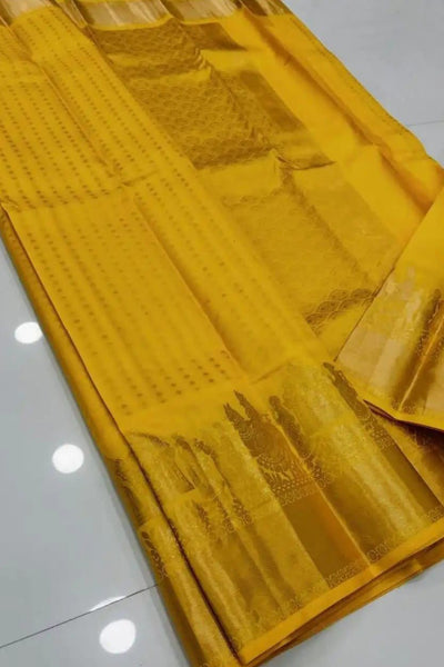 Smart Yellow Soft Silk Saree With Cynosure Blouse Piece