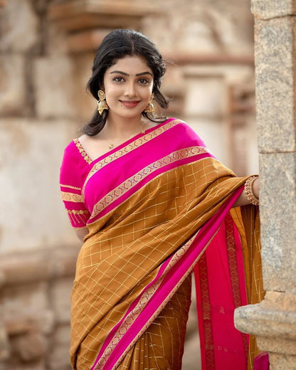 Mellifluous Mustard Soft Silk Saree With Ailurophile Blouse Piece