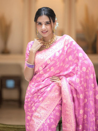 Glorious Baby Pink Soft Silk Saree With Opulent Blouse Piece