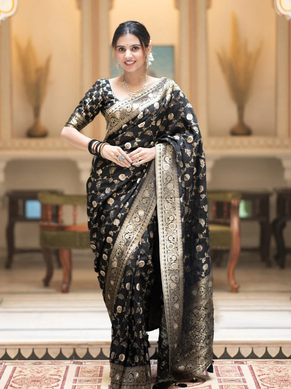 Captivating Black Soft Silk Saree With Jazzy Blouse Piece