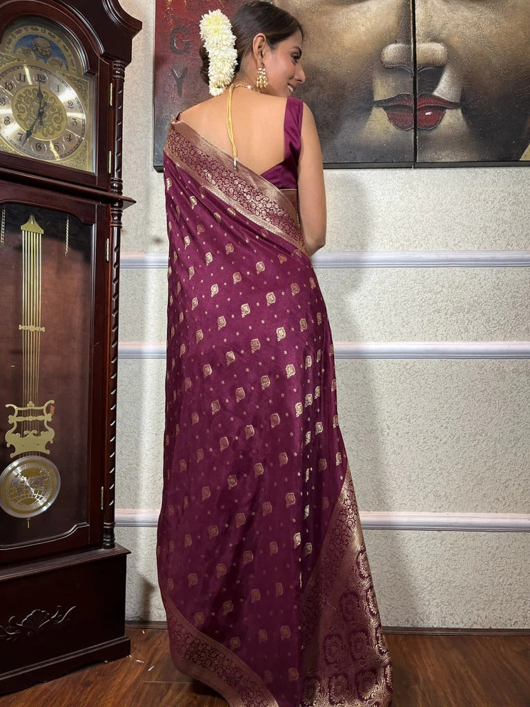Murmurous Wine Soft Silk Saree With Seraglio Blouse Piece