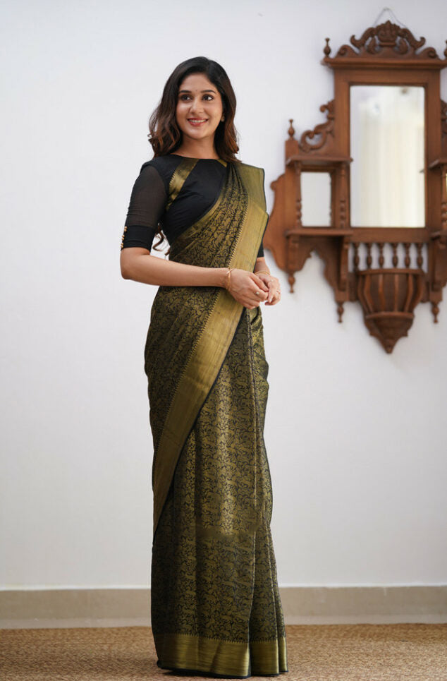 Magnetic Black Soft Silk Saree With Palimpsest Blouse Piece