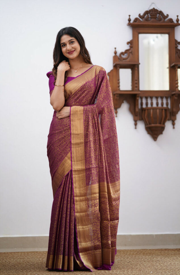 Dalliance Purple Soft Silk Saree With Bewitching Blouse Piece