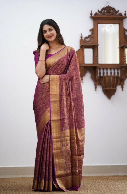 Dalliance Purple Soft Silk Saree With Bewitching Blouse Piece
