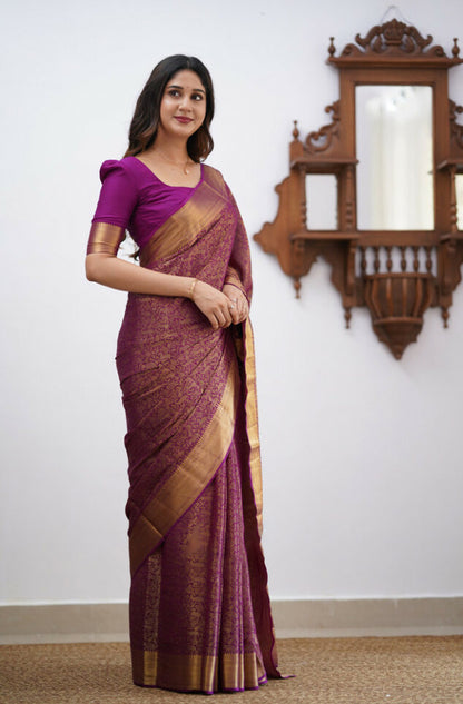 Dalliance Purple Soft Silk Saree With Bewitching Blouse Piece