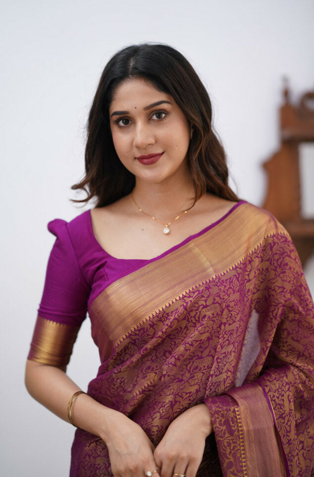 Dalliance Purple Soft Silk Saree With Bewitching Blouse Piece
