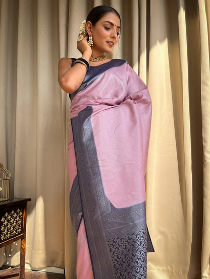 Glittering Baby Pink Soft Silk Saree With Allure Blouse Piece