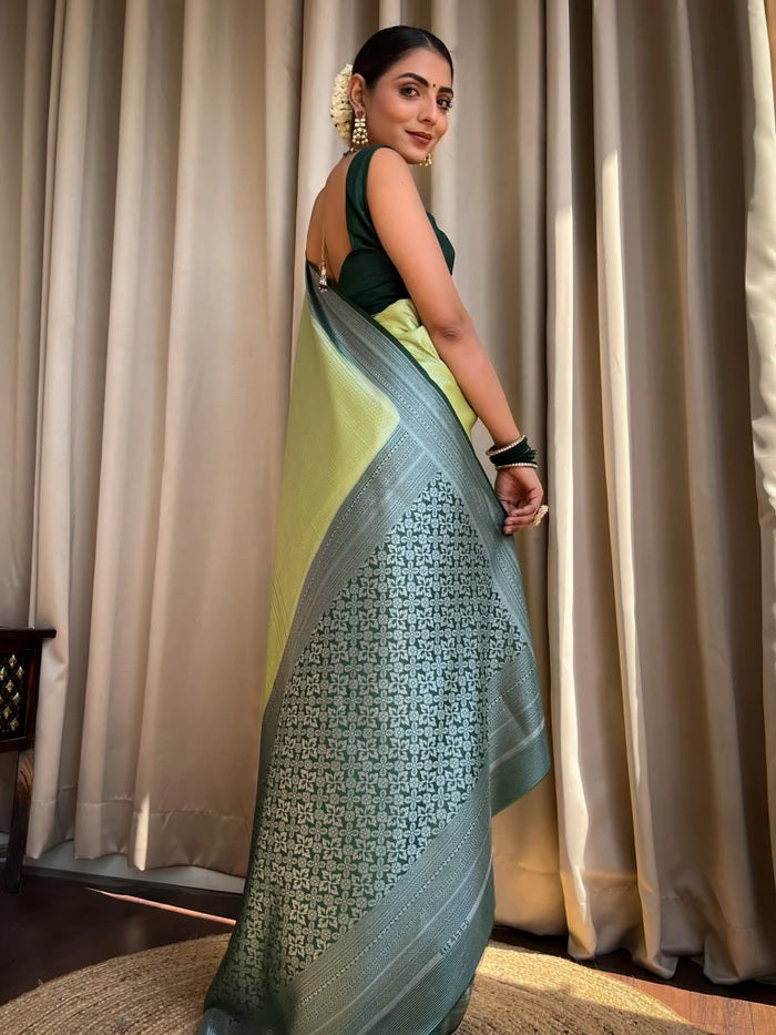 Devastating Pista Soft Silk Saree With Nemesis Blouse Piece