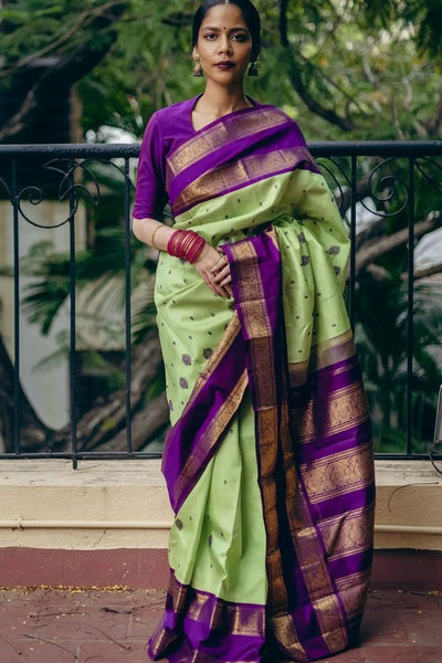 Tempting Pista Soft Silk Saree With Whimsical Blouse Piece