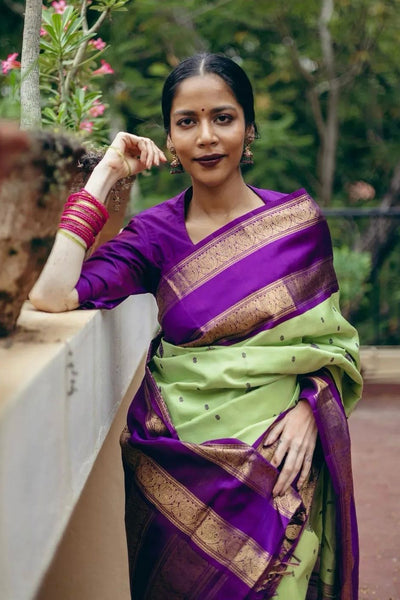 Tempting Pista Soft Silk Saree With Whimsical Blouse Piece