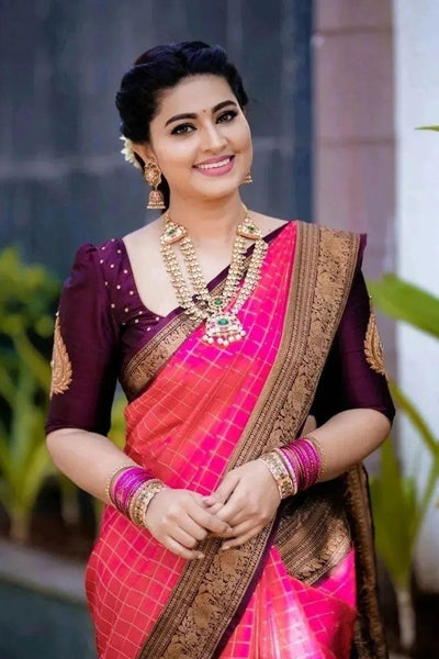 Snappy Pink Soft Silk Saree With Artistic Blouse Piece