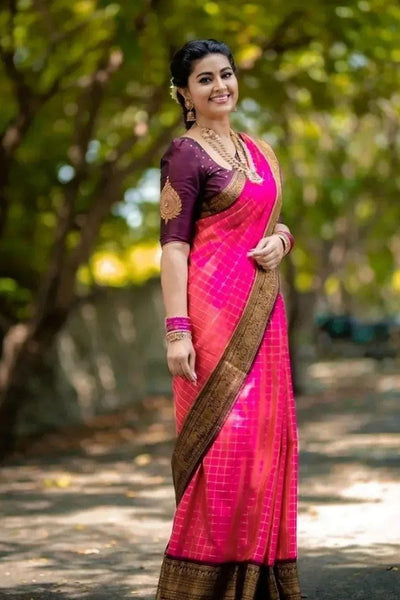 Snappy Pink Soft Silk Saree With Artistic Blouse Piece