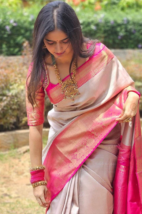 Load image into Gallery viewer, Gratifying Beige Soft Banarasi Silk Saree With Alluring Blouse Piece
