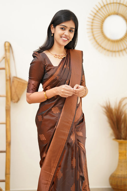 Load image into Gallery viewer, Adorning Brown Soft Silk Saree With Gratifying Blouse Piece
