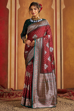 Enticing Maroon Pure Zari Weaving Banarasi Silk Saree With Quixotic Blouse Piece