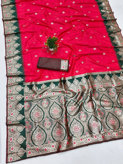Preferable Dark Pink Pure Zari Weaving Banarasi Silk Saree With Sempiternal Blouse Piece