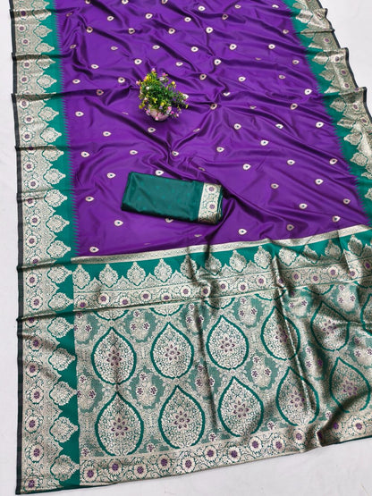 Diaphanous Purple Pure Zari Weaving Banarasi Silk Saree With Amazing Blouse Piece