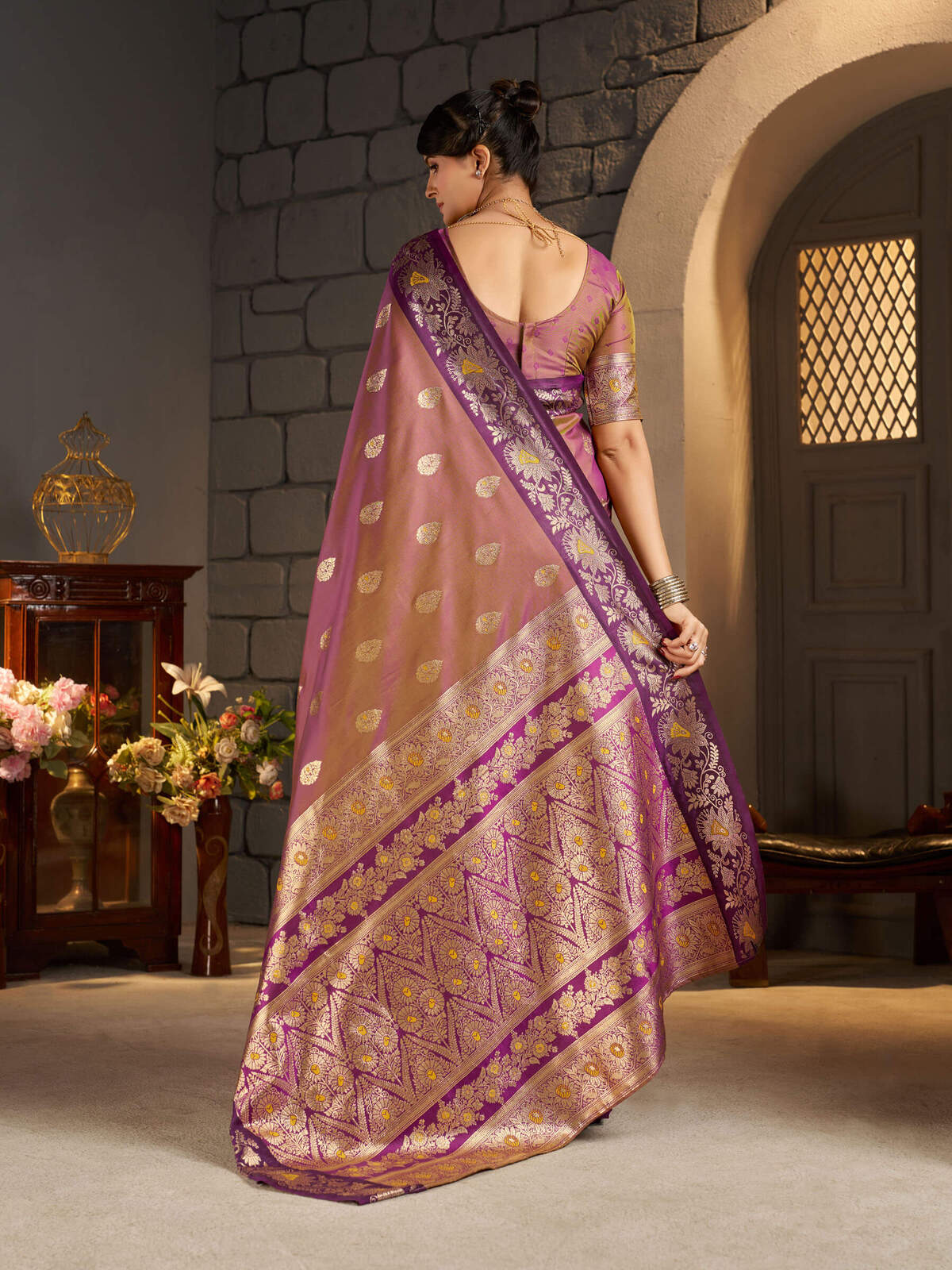 Stylish Brown Pure Zari Weaving Banarasi Silk Saree With Extraordinary Blouse Piece