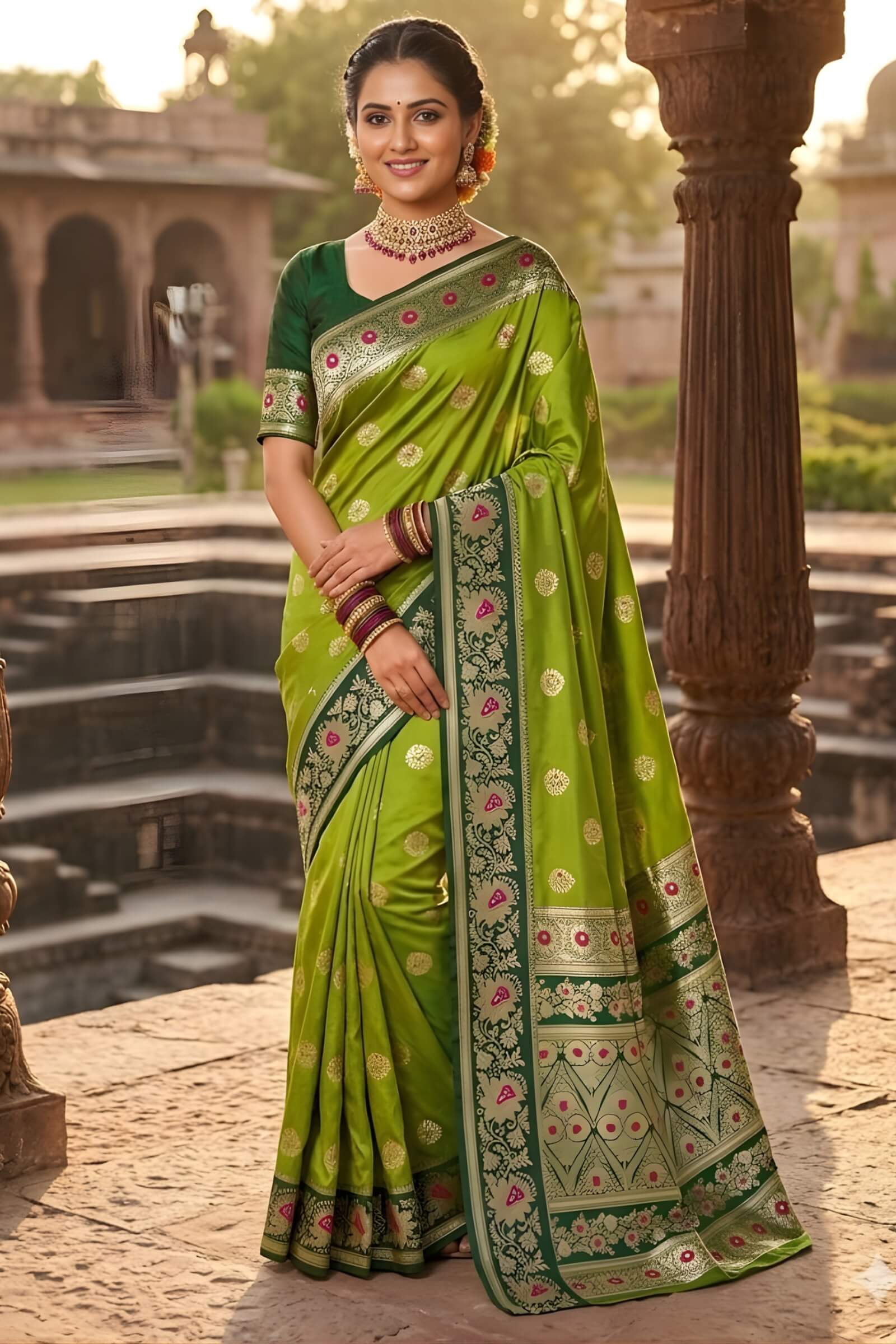Angelic Green Pure Zari Weaving Banarasi Silk Saree With Surpassing Blouse Piece