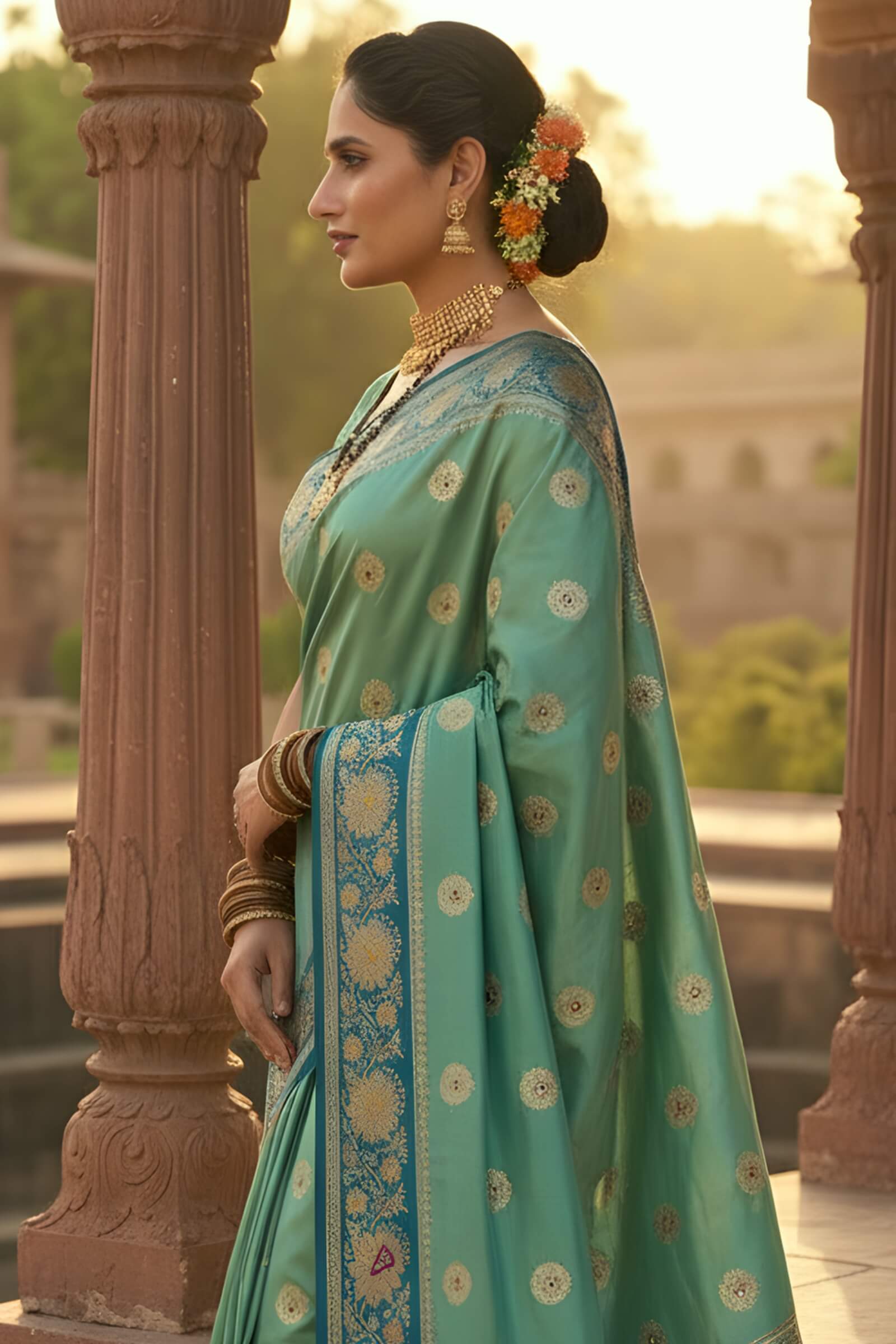 Imaginative Sea Green Pure Zari Weaving Banarasi Silk Saree With Stunning Blouse Piece