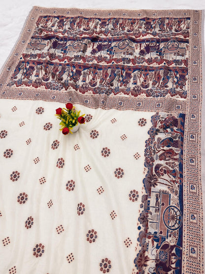 Nemesis Beige Pashmina Silk Saree With Dazzling Blouse Piece