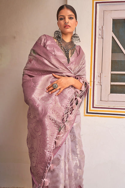 Glorious Lavender Digital Printed Cotton Silk Saree With Engaging Blouse Piece