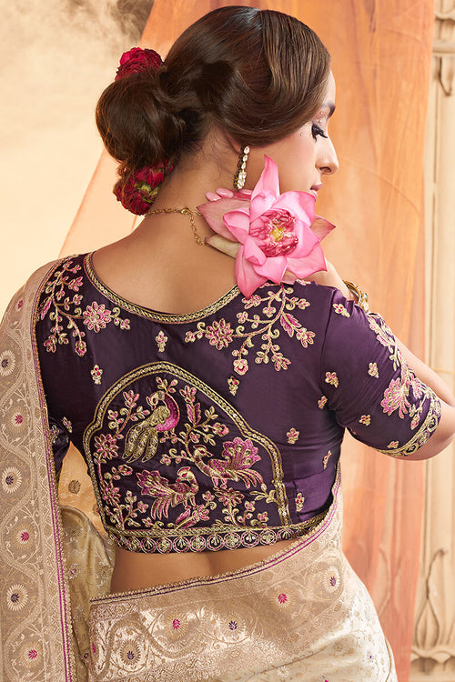 Load image into Gallery viewer, Resonant Beige Banarasi Satin Silk Saree With Winsome Blouse
